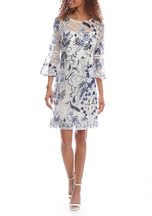 Sandra Darren Lace Flutter Sleeve Printed Sheath Dress | belk