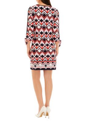 Women's 3/4 Sleeve Geometric Print Shift Dress