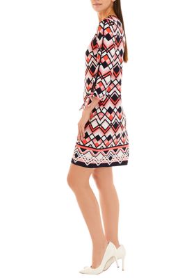 Women's 3/4 Sleeve Geometric Print Shift Dress