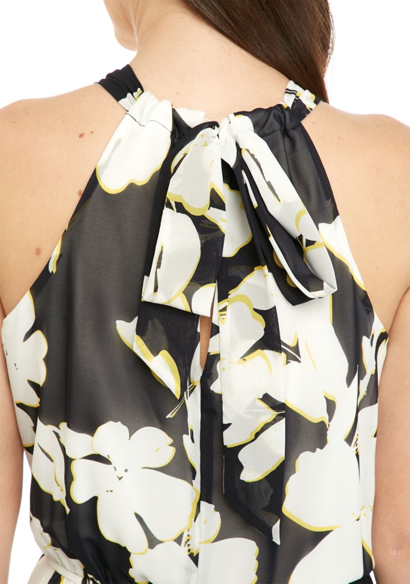 Womens Halter Floral Pleated Maxi Dress