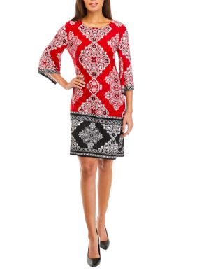 Women's 3/4 Sleeve Printed A-Line Dress