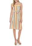 Womens Sleeveless Square Neck Stripes Fit and Flare Dress