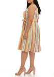 Plus Size Sleeveless Square Neck Striped Fit and Flare Dress