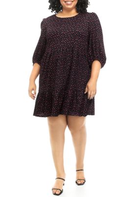 Plus 3/4 Sleeve Dot Babydoll Dress