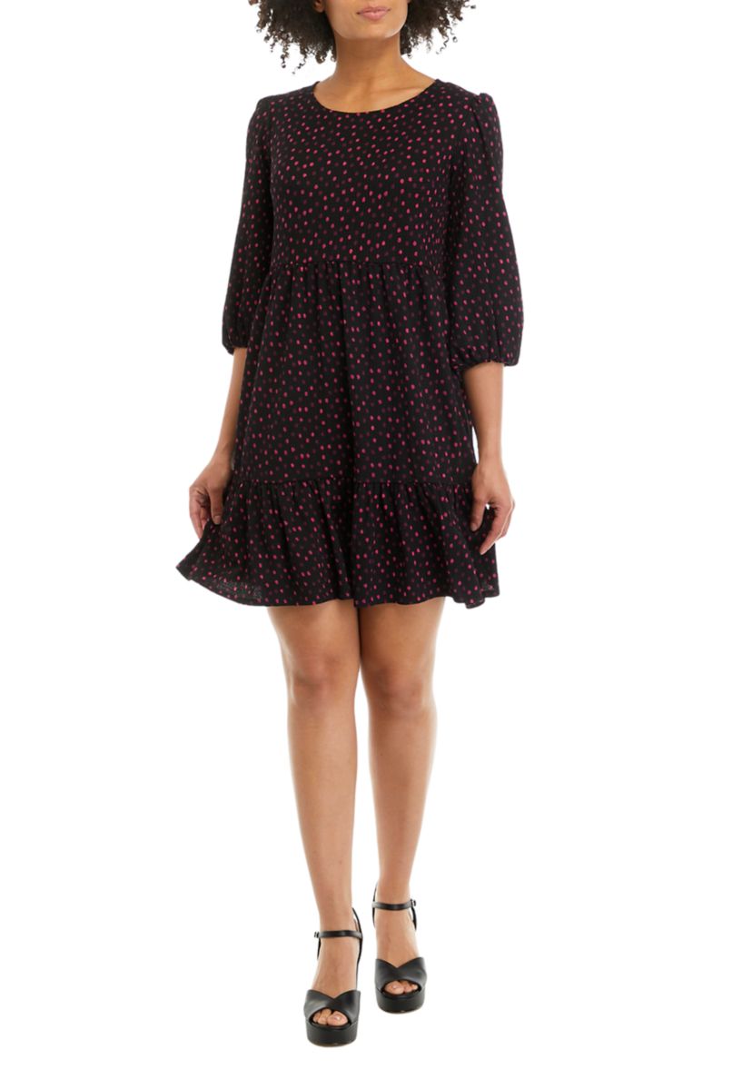 Womens 3/4 Sleeve Multi Dot Tiered Dress