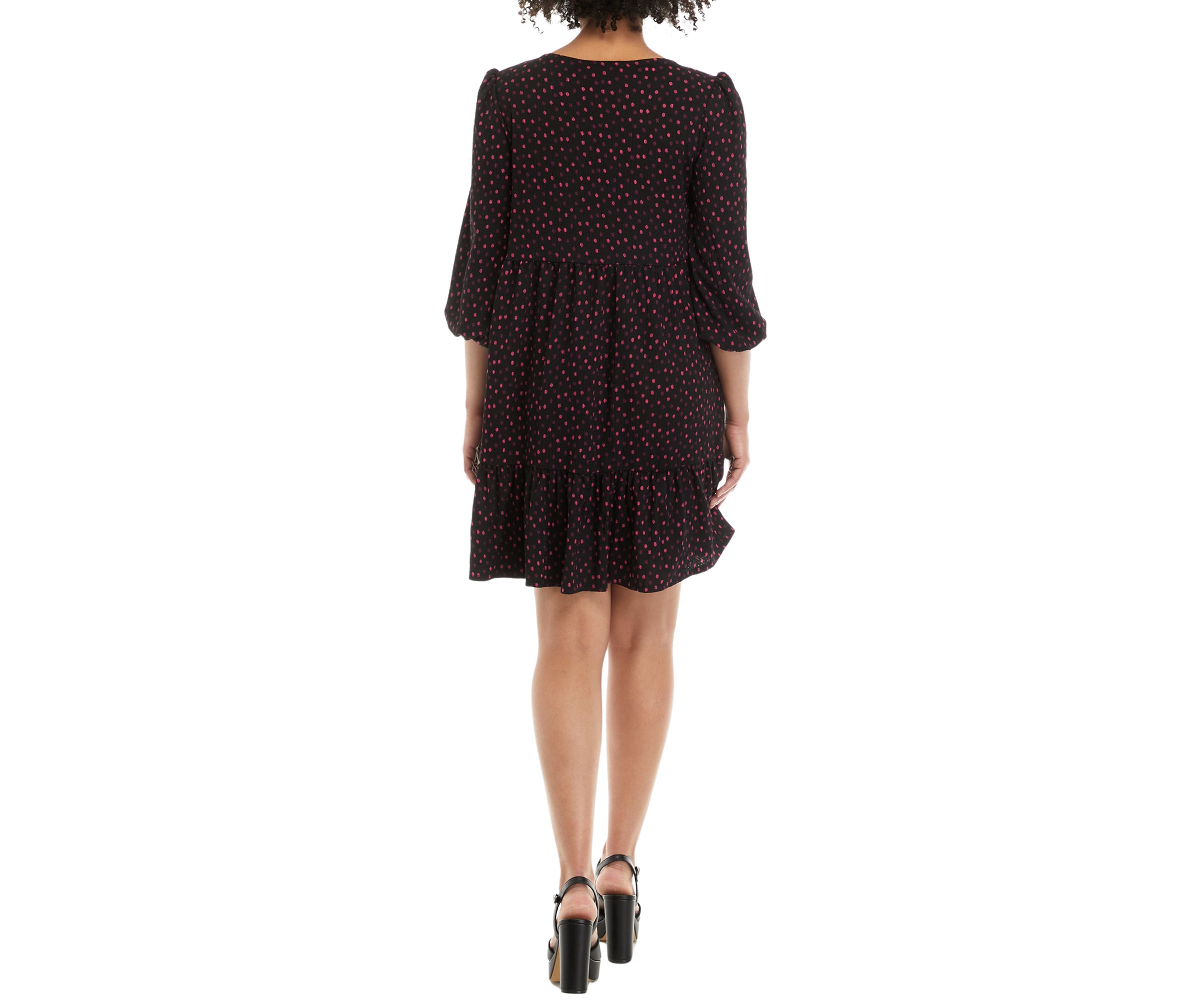 Womens 3/4 Sleeve Multi Dot Tiered Dress