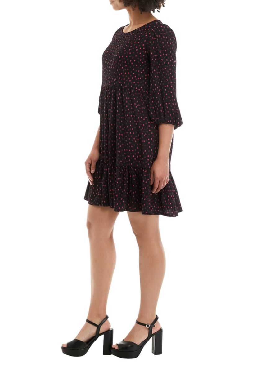 Womens 3/4 Sleeve Multi Dot Tiered Dress