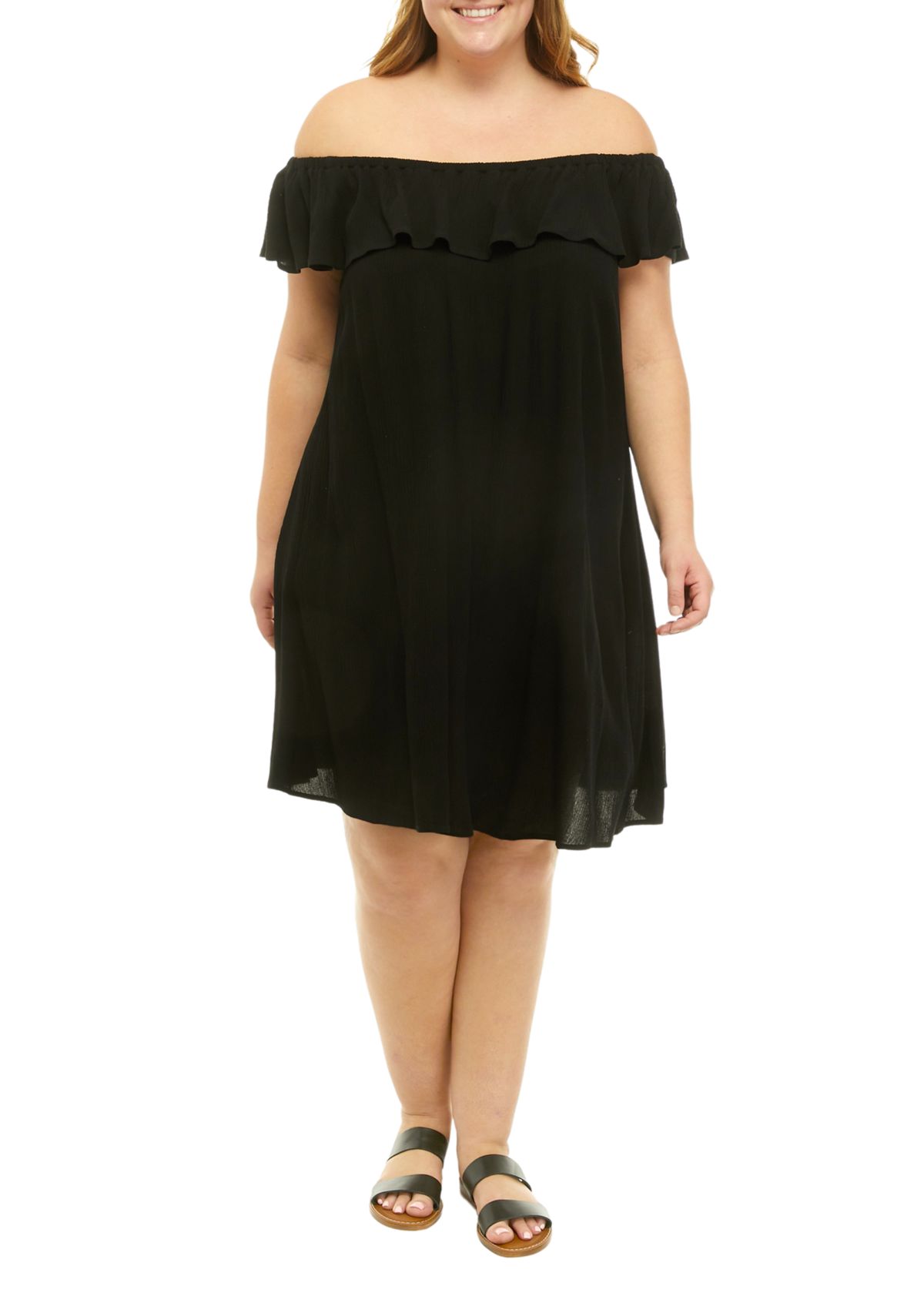 Plus Size Off the Shoulder Ruffled Solid Gauze Dress 
