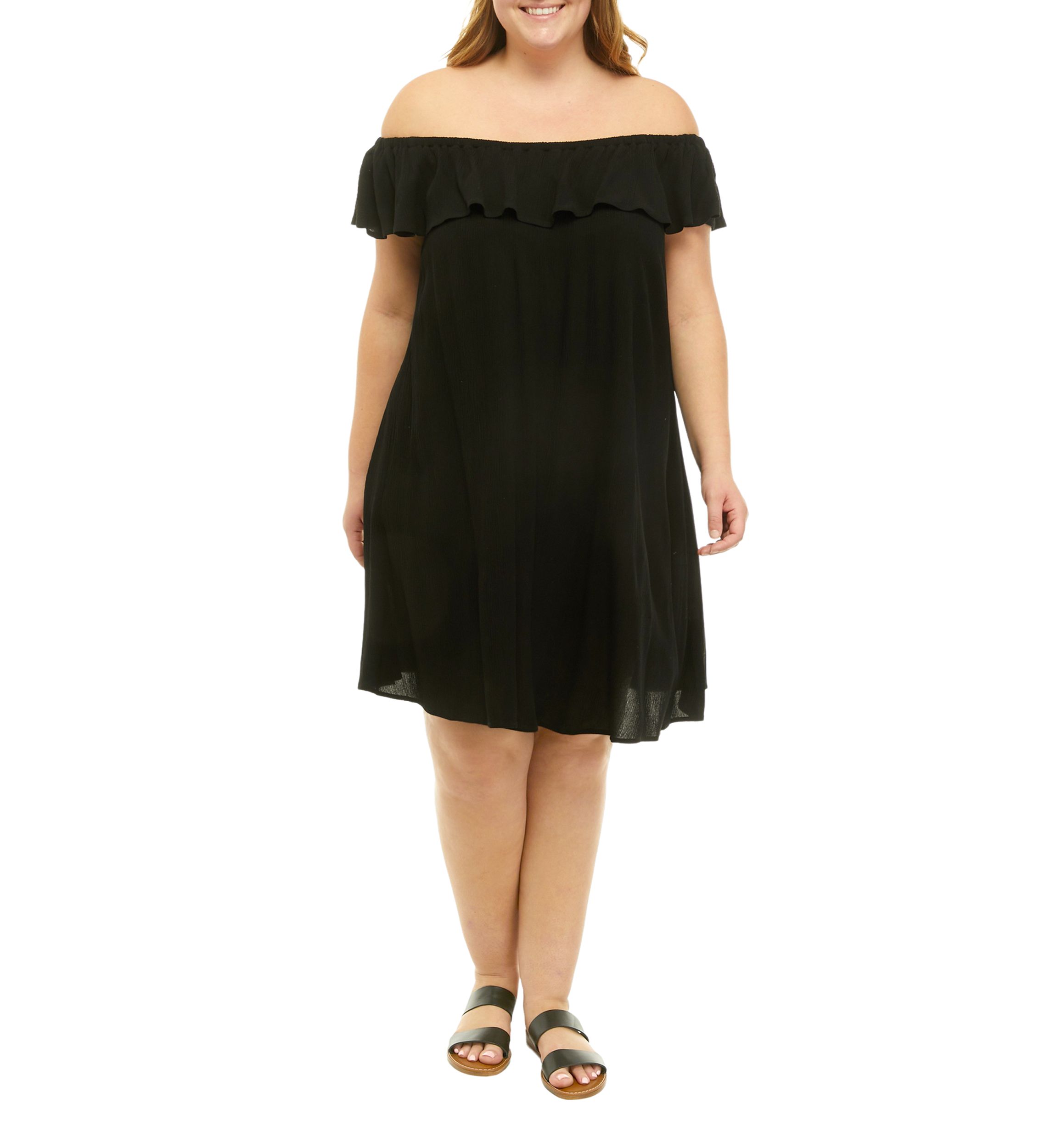 Plus Size Off the Shoulder Ruffled Solid Gauze Dress 