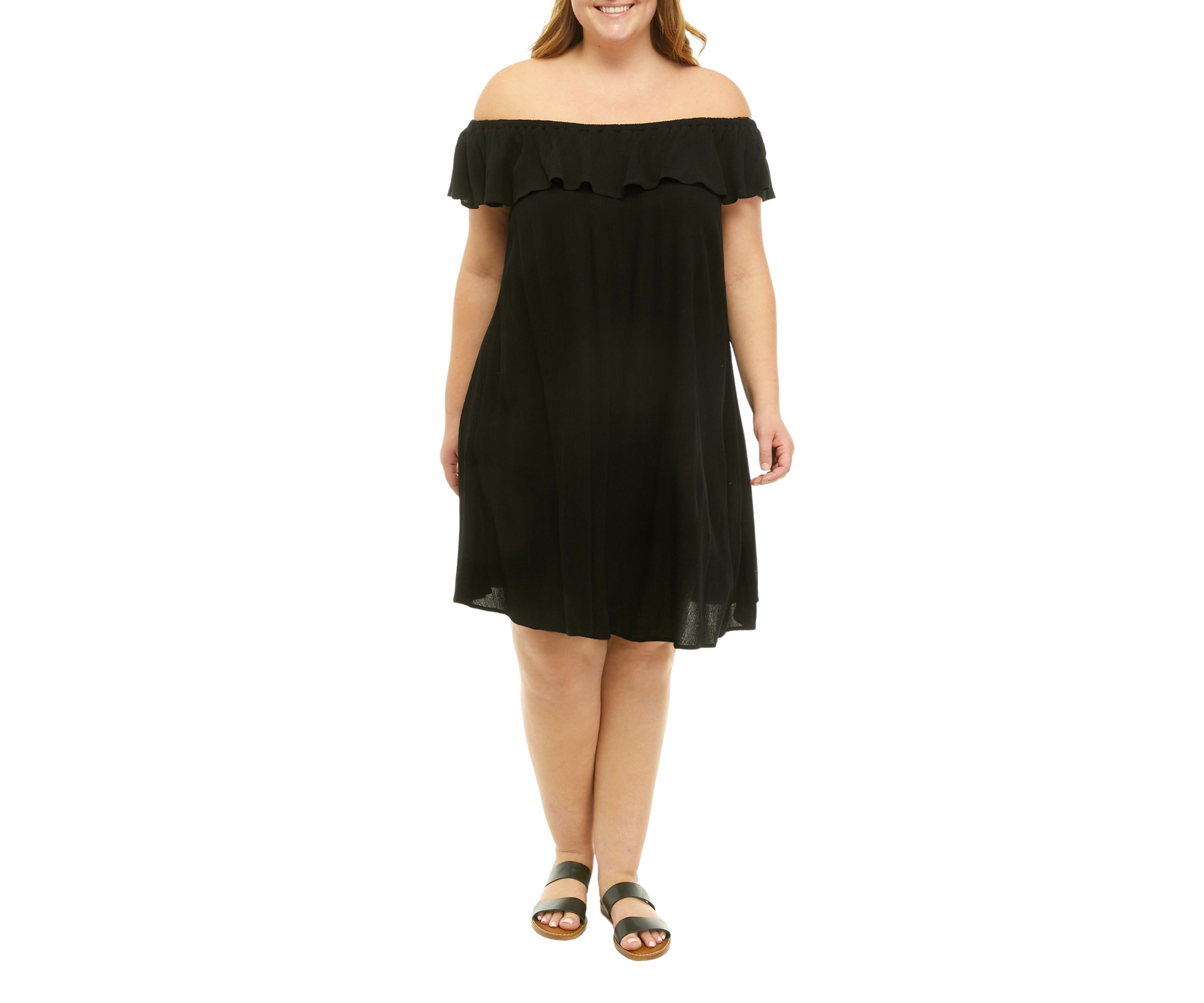 Plus Size Off the Shoulder Ruffled Solid Gauze Dress 