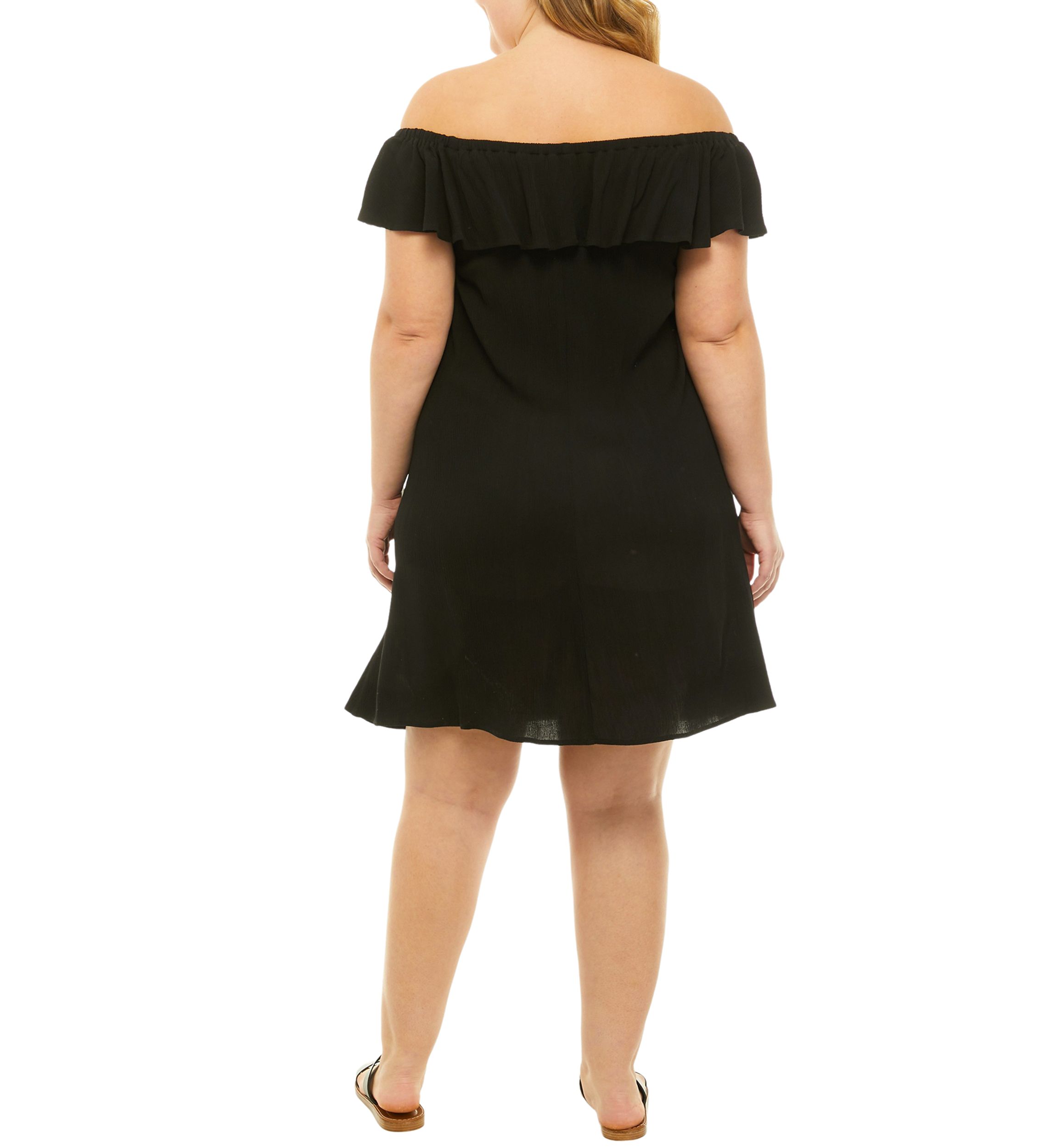 Plus Size Off the Shoulder Ruffled Solid Gauze Dress 