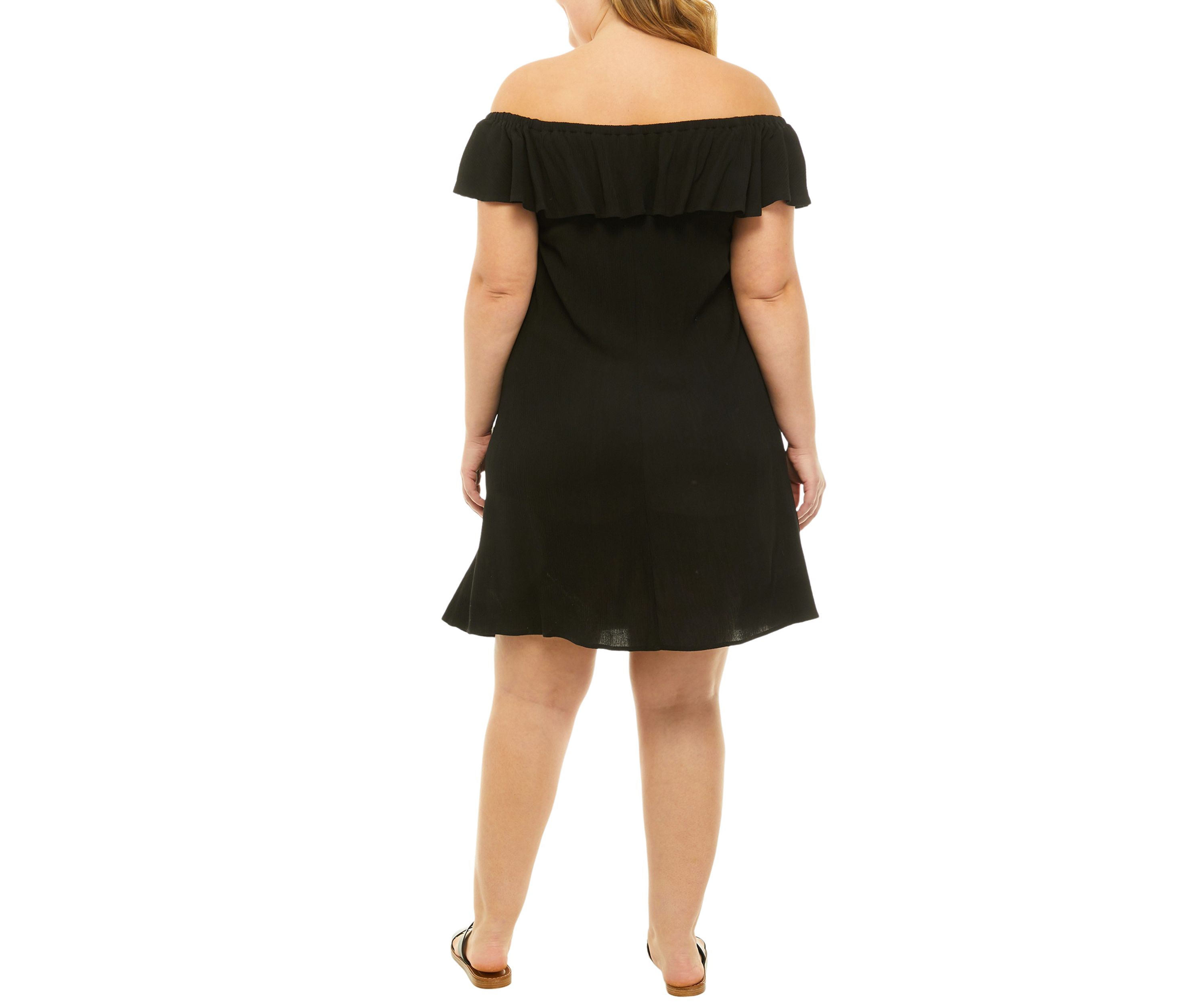 Plus Size Off the Shoulder Ruffled Solid Gauze Dress 