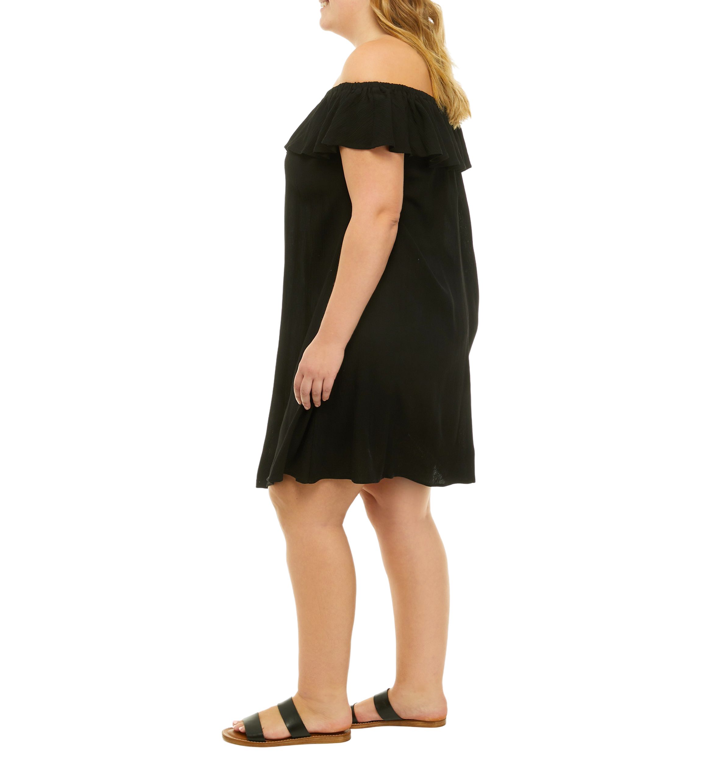 Plus Size Off the Shoulder Ruffled Solid Gauze Dress 