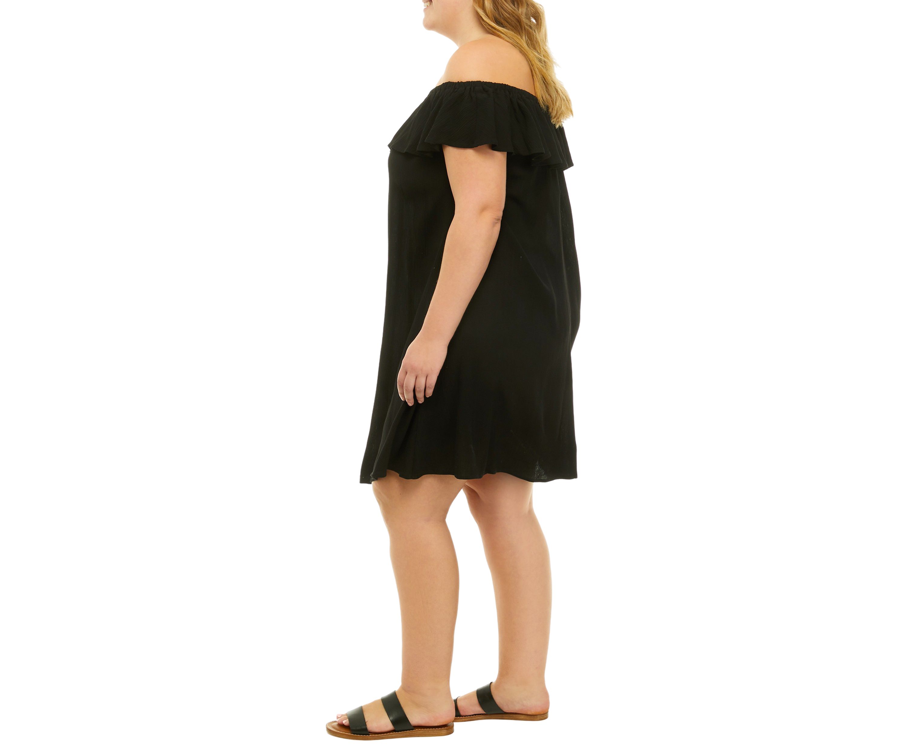 Plus Size Off the Shoulder Ruffled Solid Gauze Dress 
