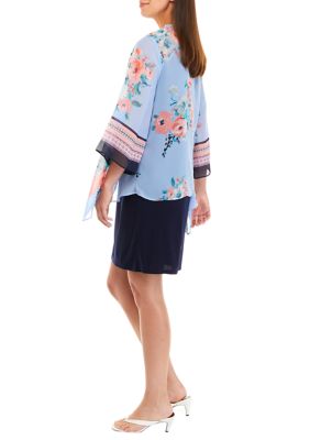 Women's Knit Floral Kimono Jacket Dress