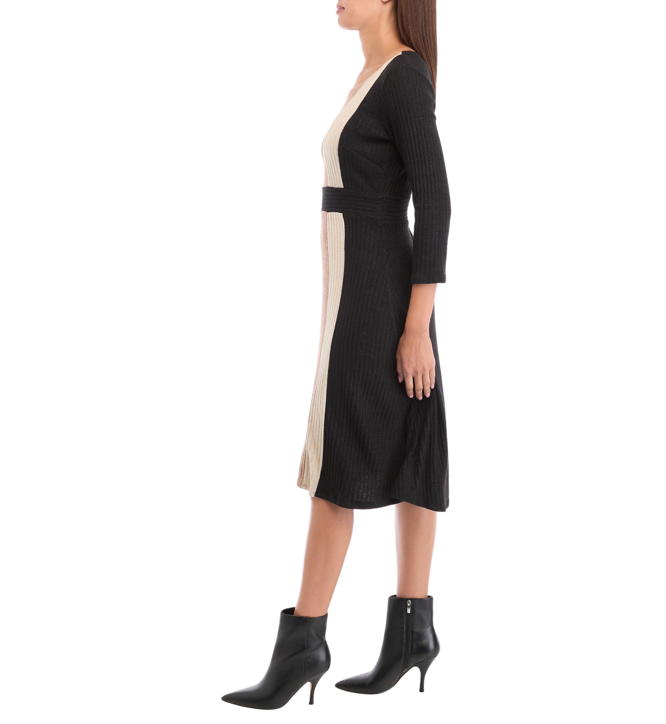 Womens 3/4 Sleeve Color Block A-Line Dress