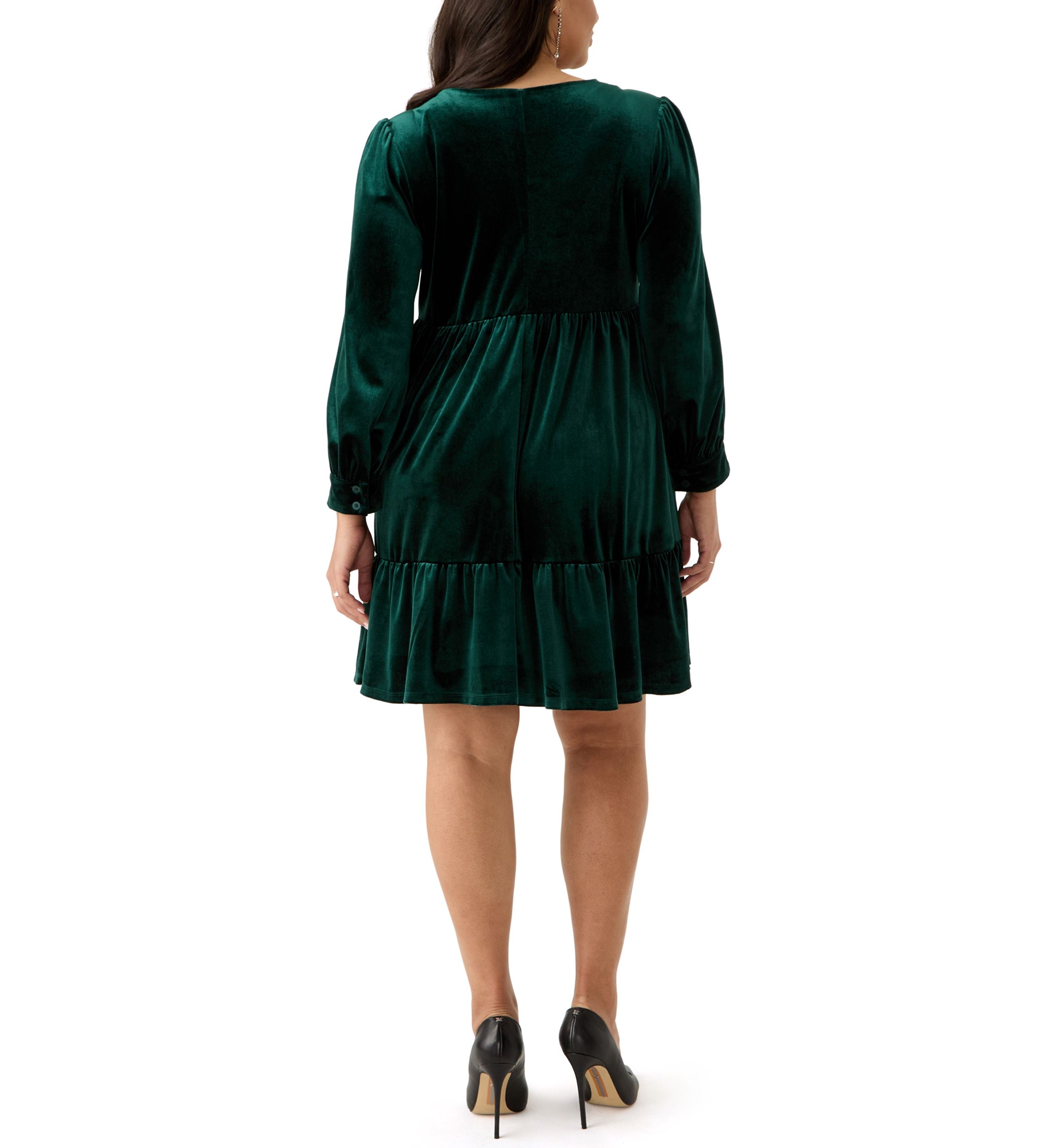 Plus Size Long Sleeve V-Neck Velvet A-Line Dress