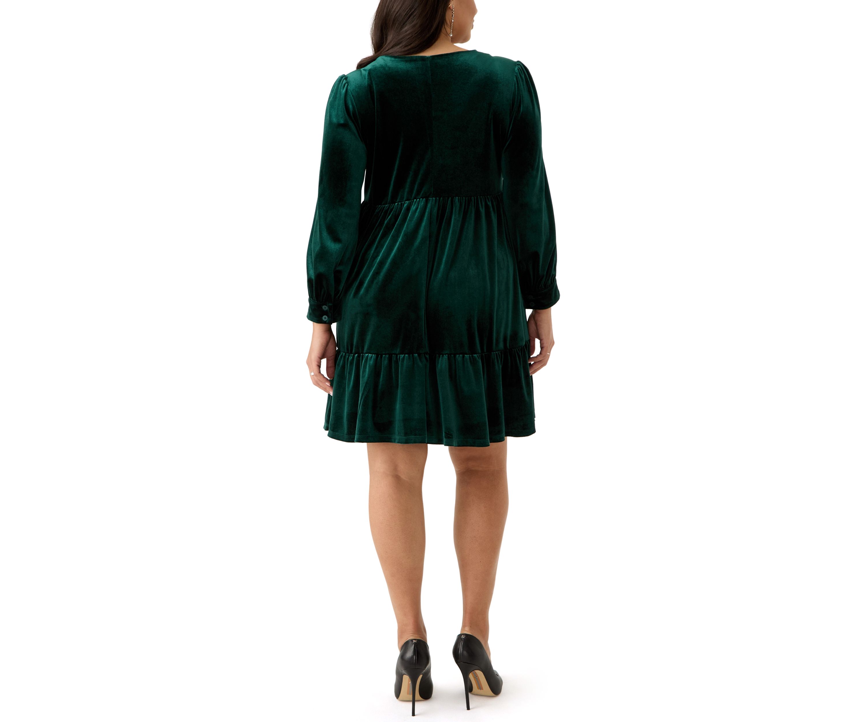 Plus Size Long Sleeve V-Neck Velvet A-Line Dress