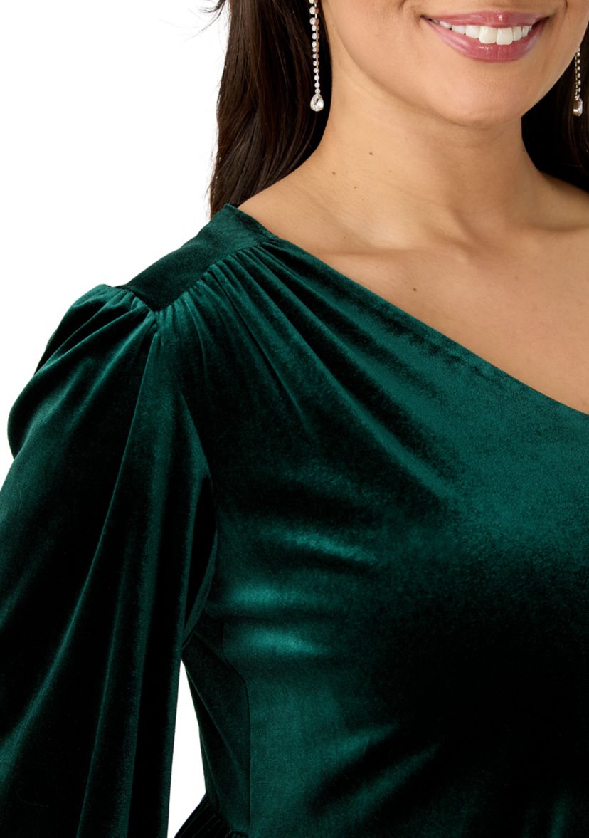 Plus Size Long Sleeve V-Neck Velvet A-Line Dress