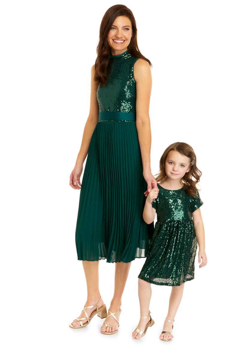 Womens Sleeveless Mock Neck Sequin 2Fer Midi Dress 