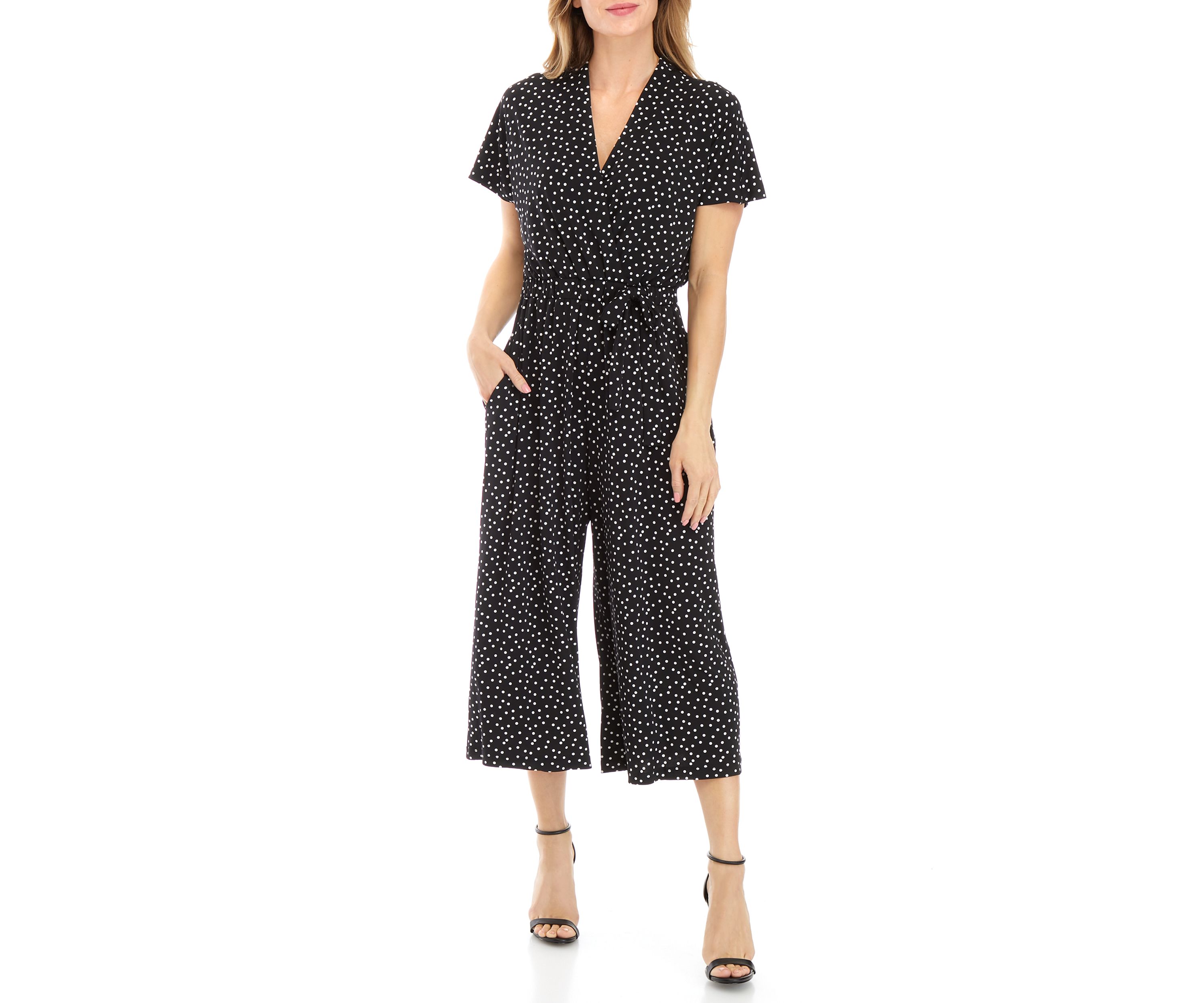 Womens Dot Print Elastic Jumpsuit
