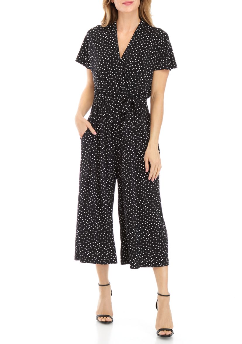 Womens Dot Print Elastic Jumpsuit