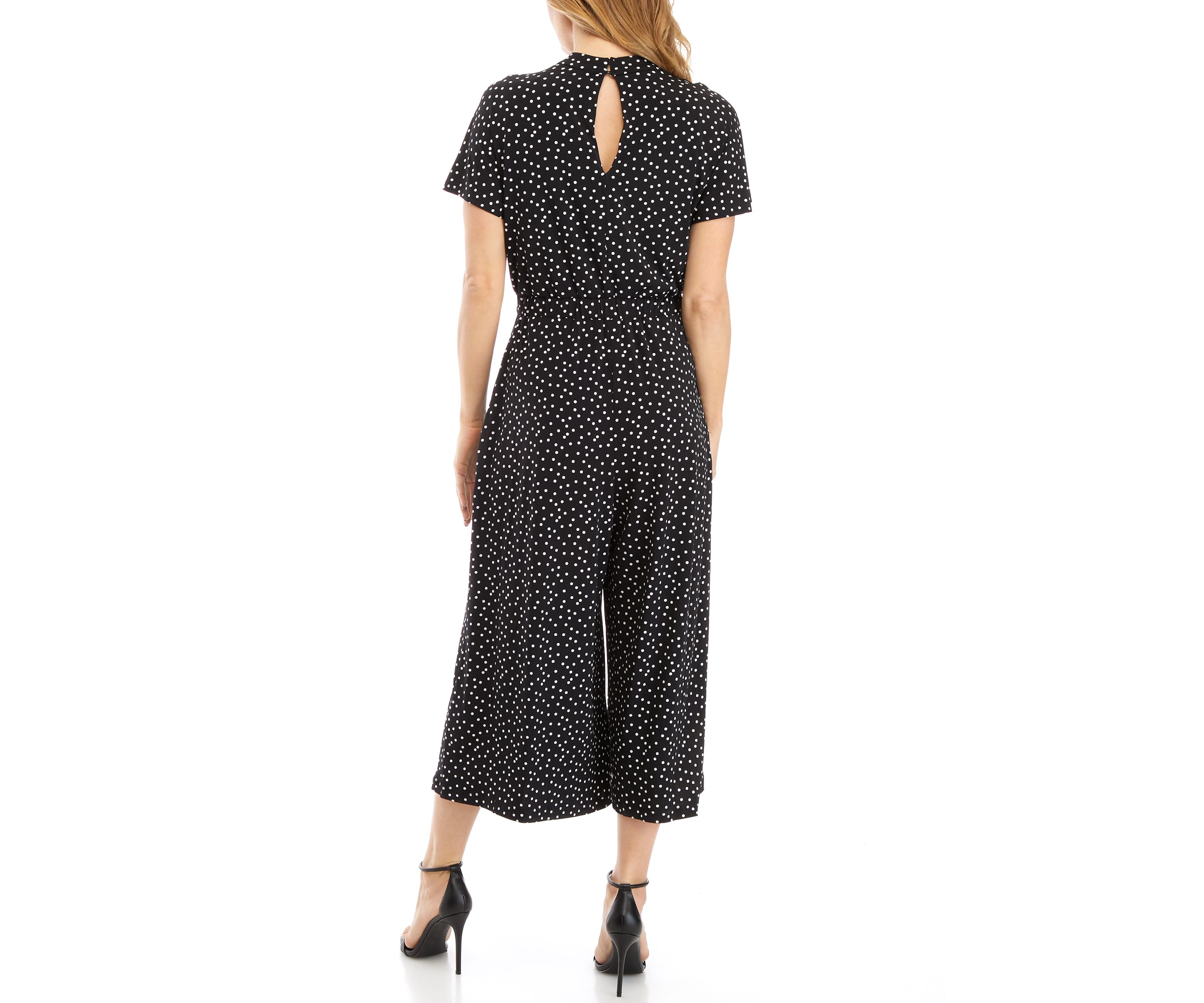 Womens Dot Print Elastic Jumpsuit
