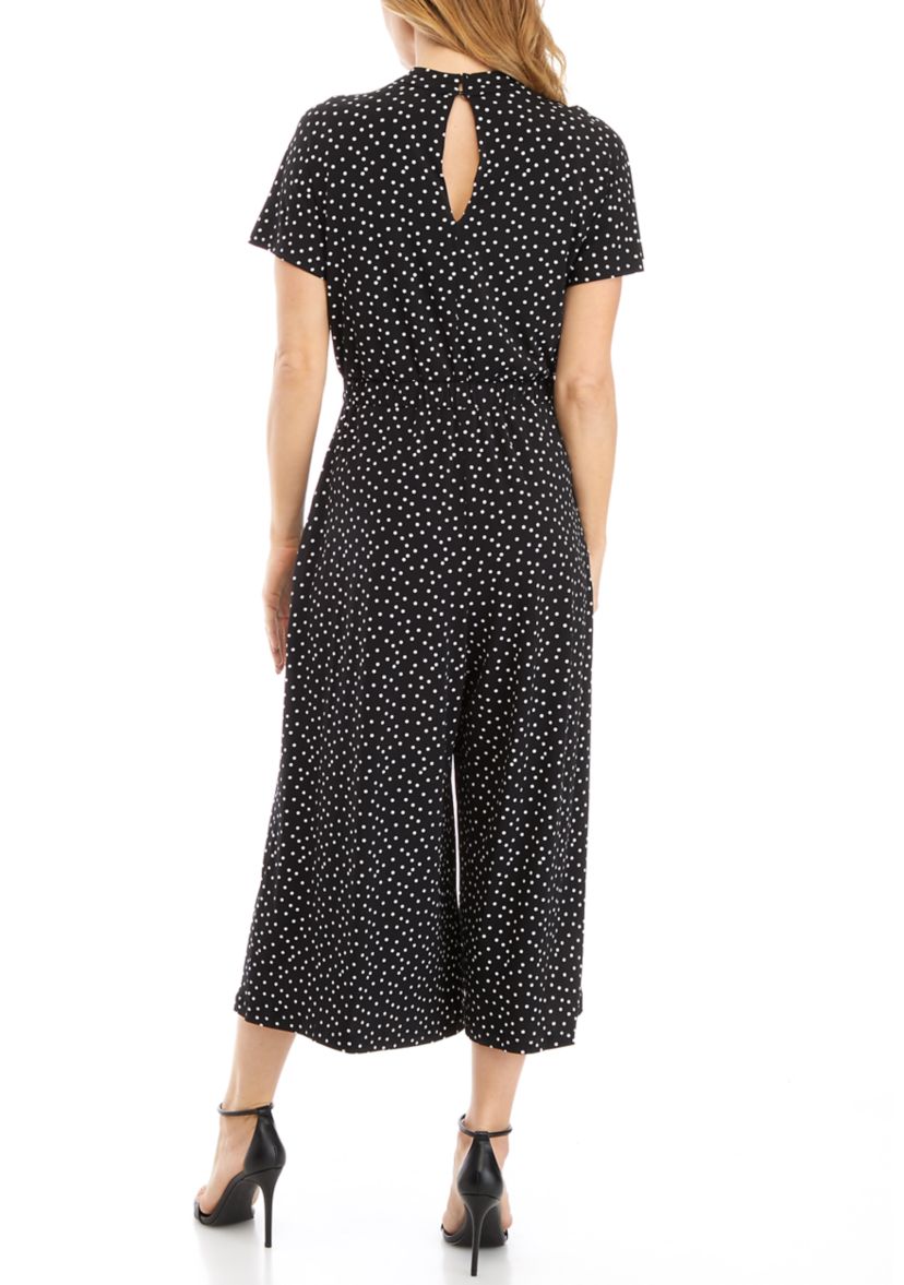 Womens Dot Print Elastic Jumpsuit