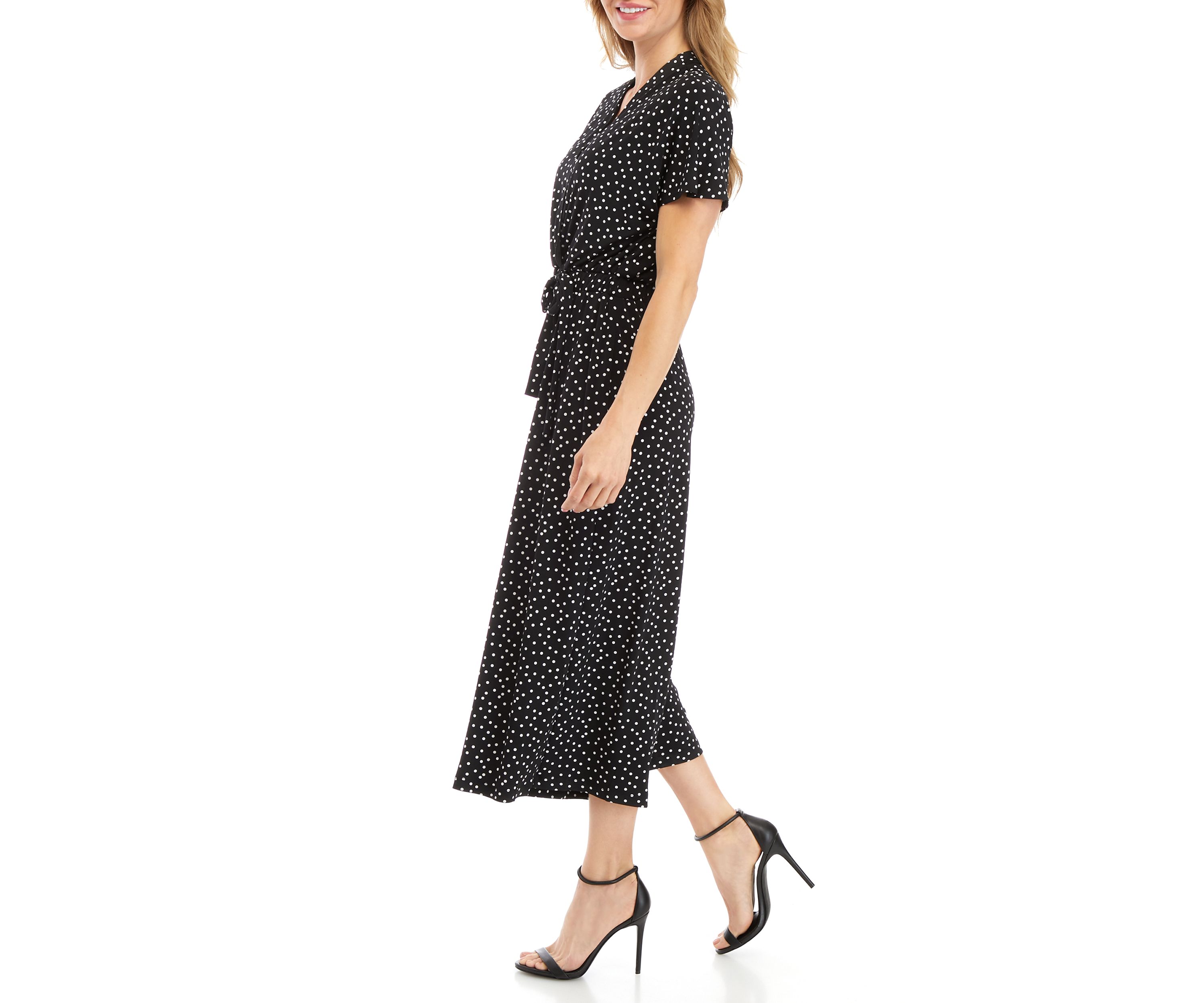 Womens Dot Print Elastic Jumpsuit