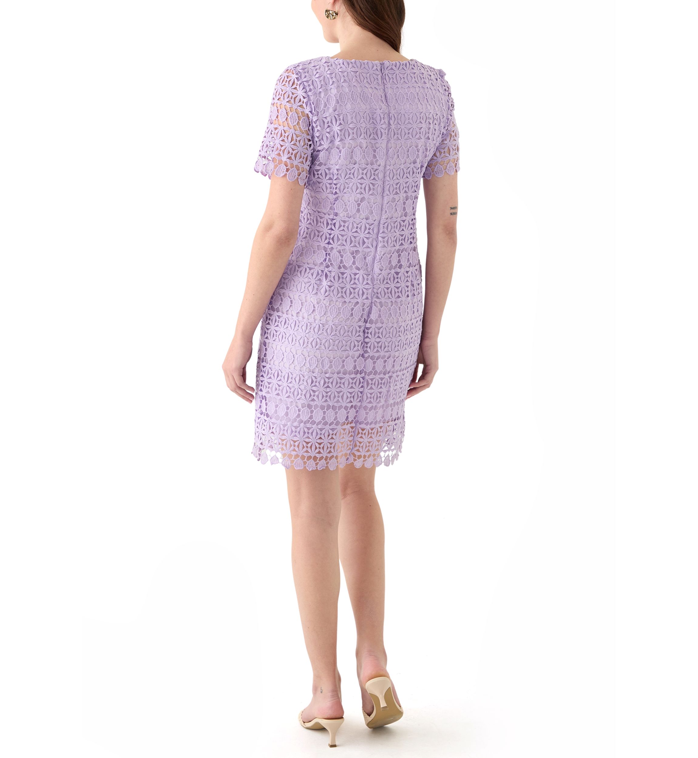 Womens Square Neck Sheath Eyelet Lace Dress