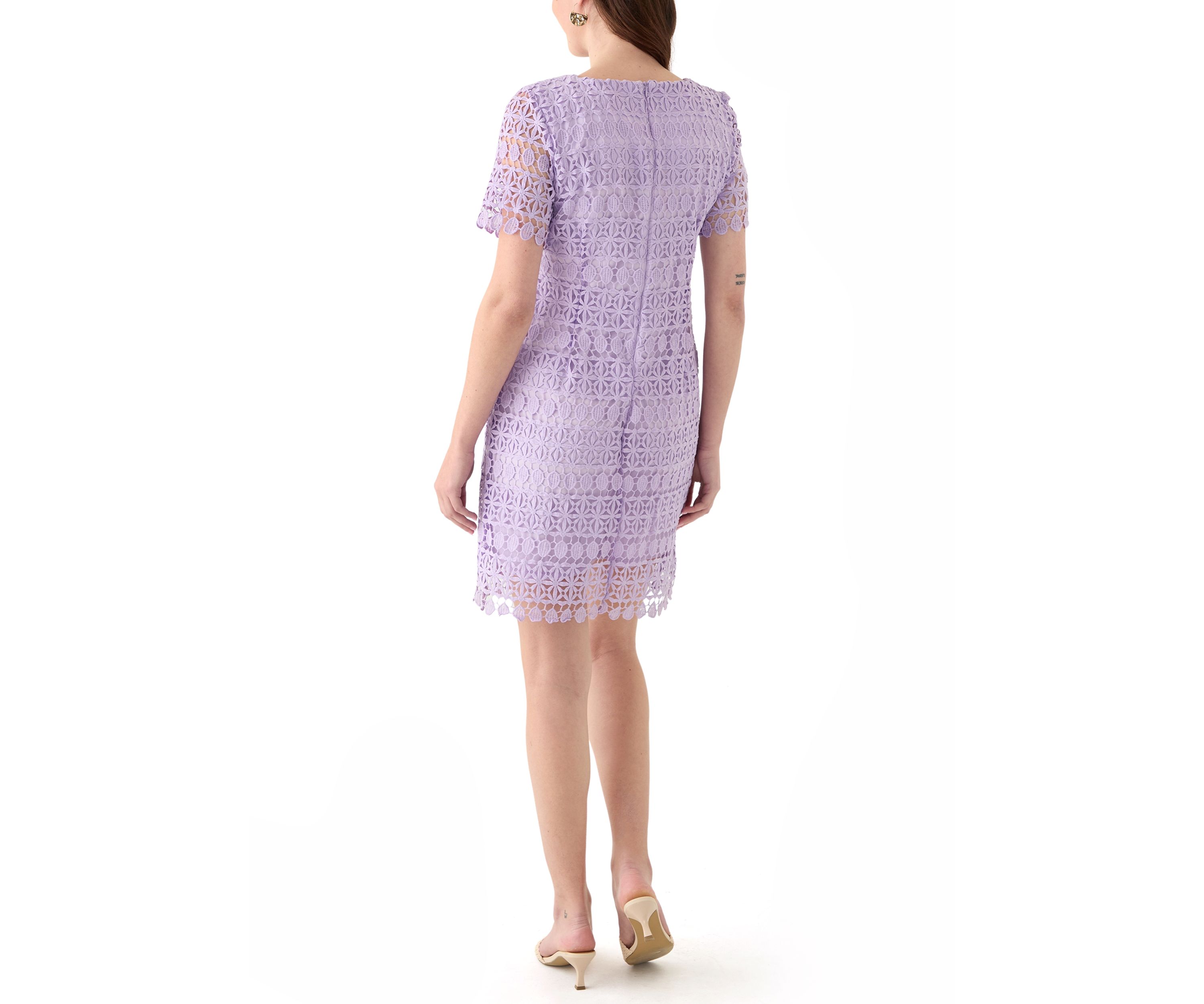 Womens Square Neck Sheath Eyelet Lace Dress