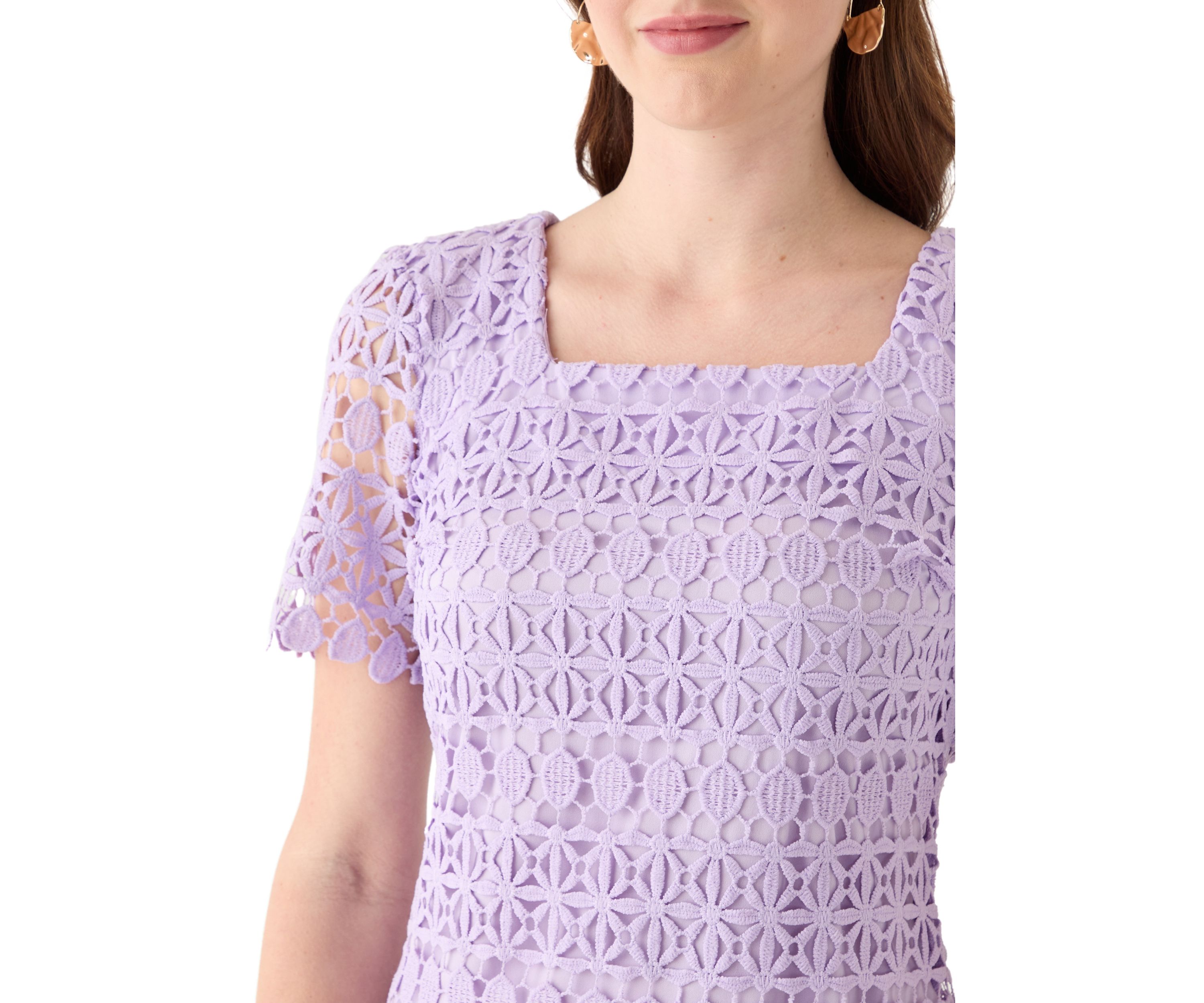Womens Square Neck Sheath Eyelet Lace Dress
