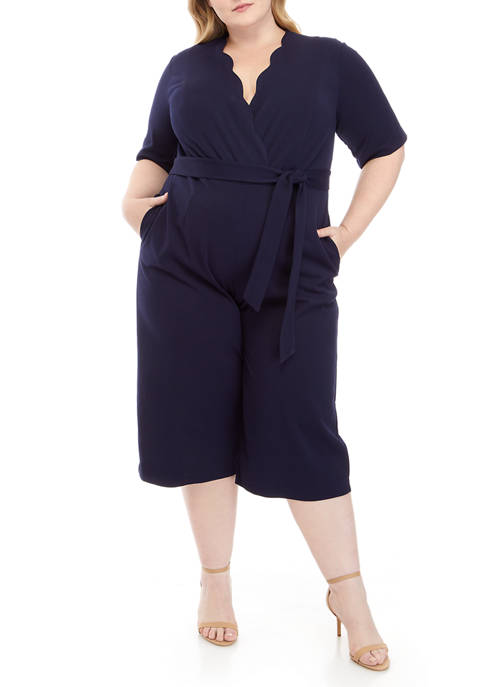 Sandra Darren Plus Size 3/4 Sleeve Cropped Jumpsuit