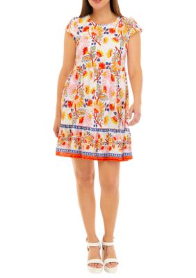 Women's Short Sleeve Printed Tiered Babydoll Dress