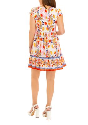 Women's Short Sleeve Printed Tiered Babydoll Dress