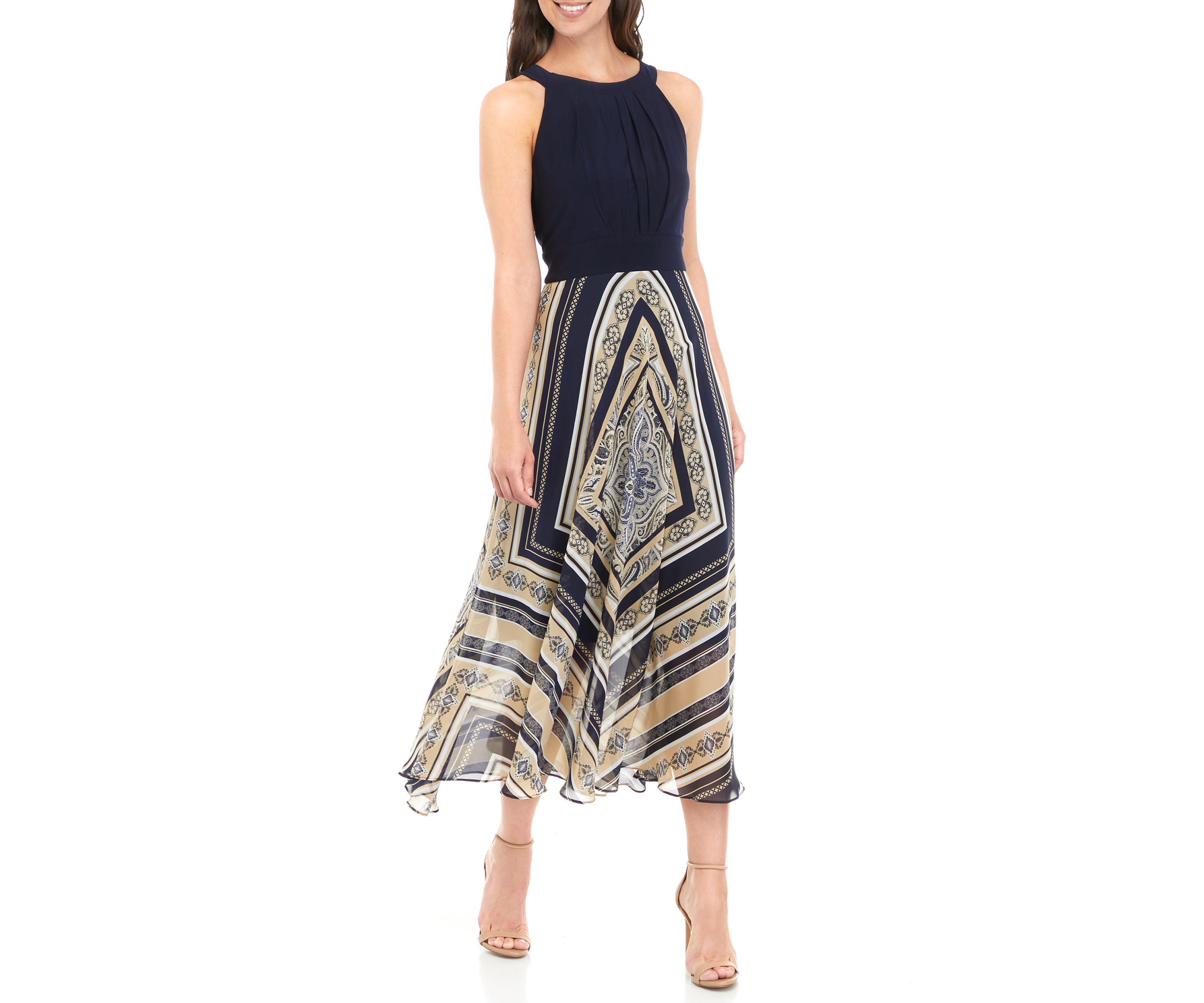 Womens Halter Maxi Dress with Chiffon Hem 
