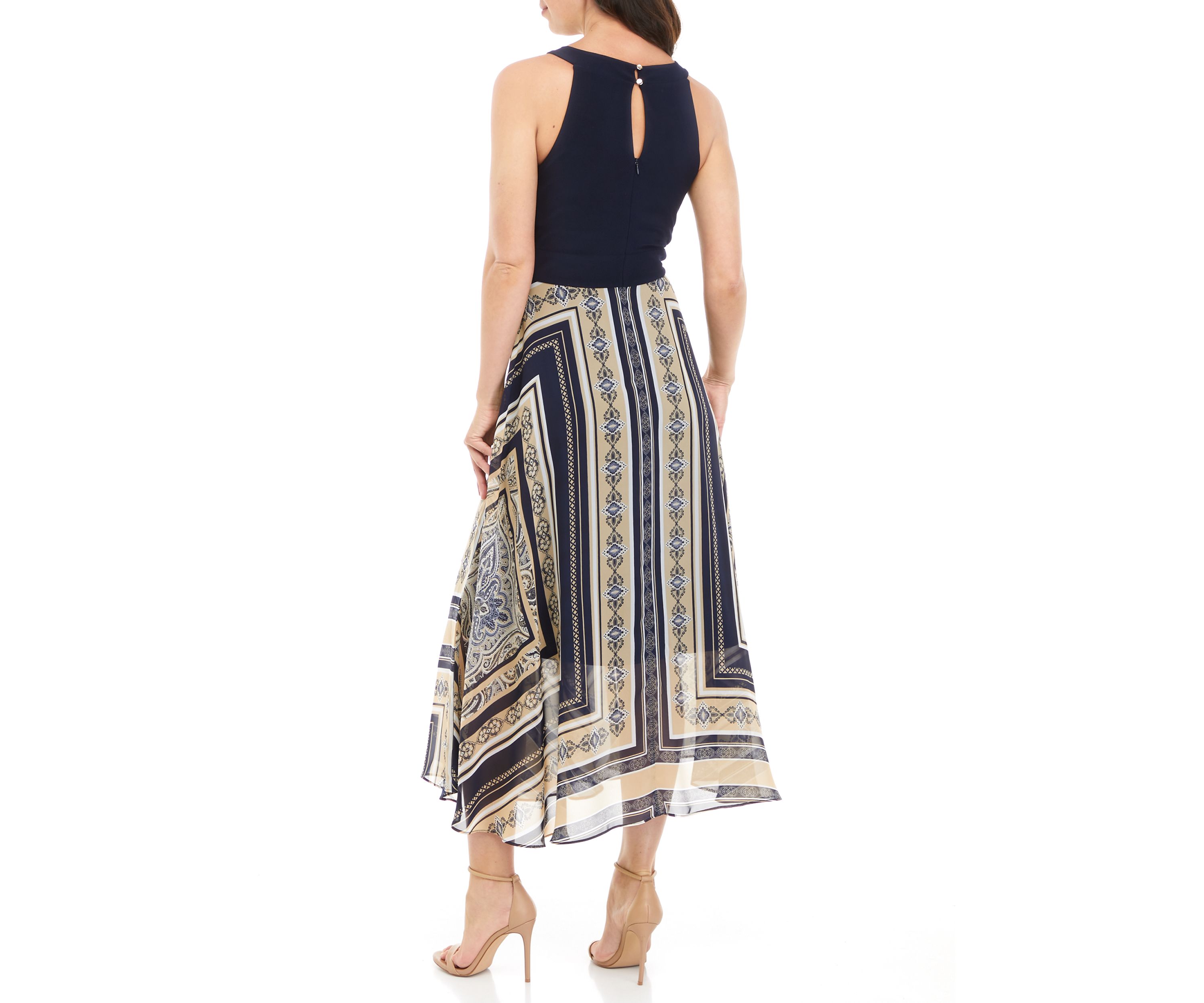 Womens Halter Maxi Dress with Chiffon Hem 