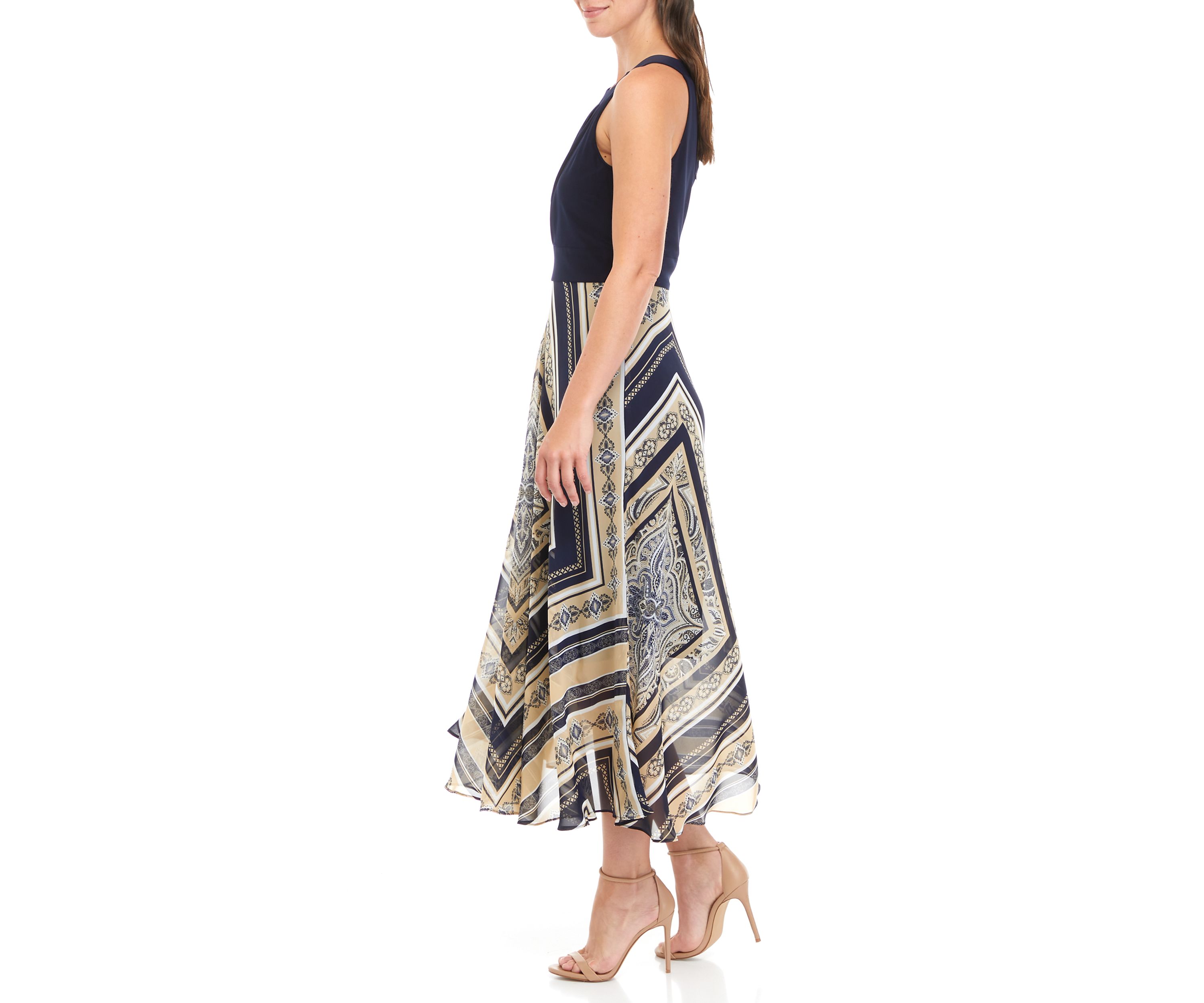 Womens Halter Maxi Dress with Chiffon Hem 