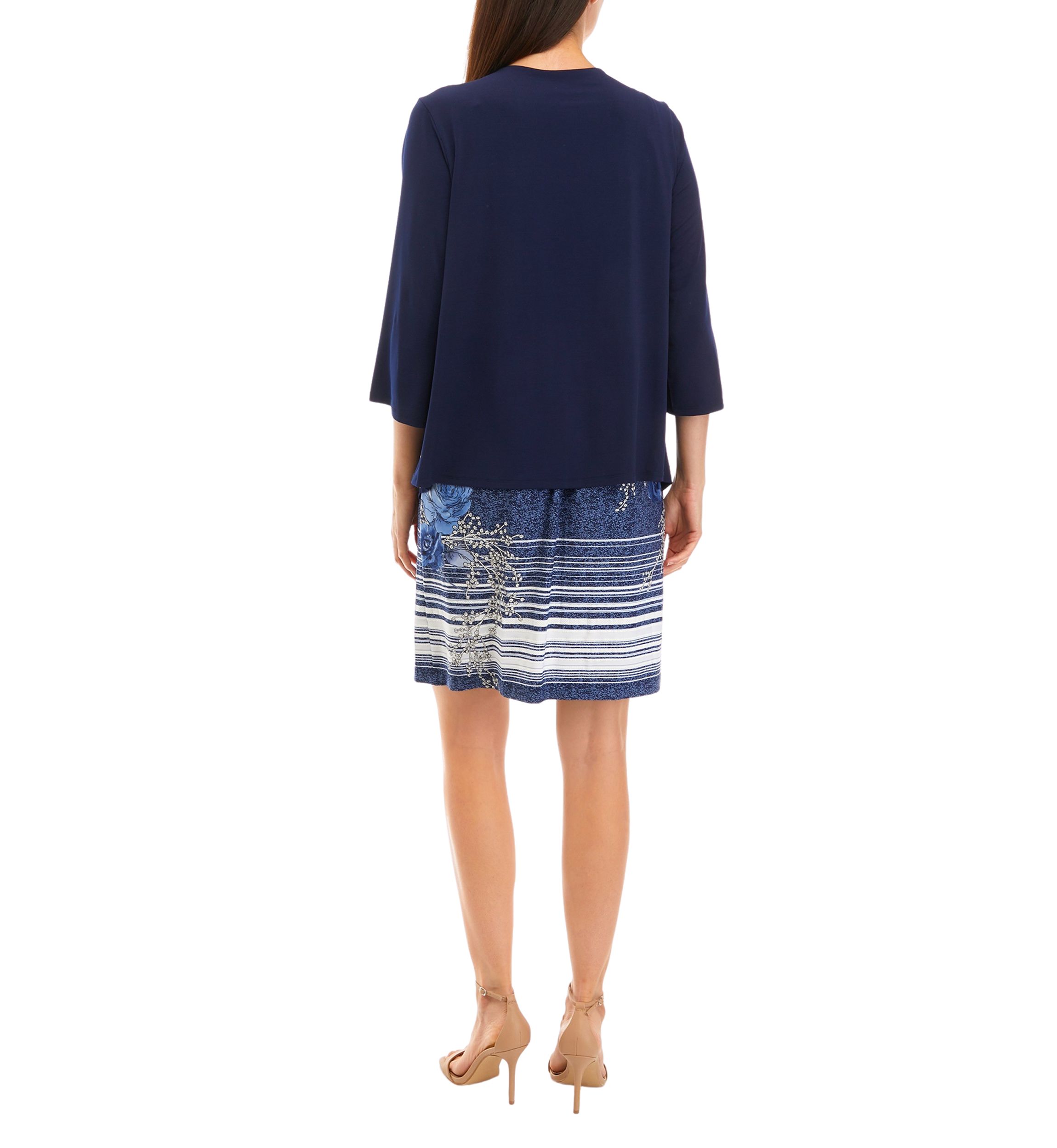Womens 3/4 Sleeve Solid Jacket and Denim Printed Sheath Dress Set