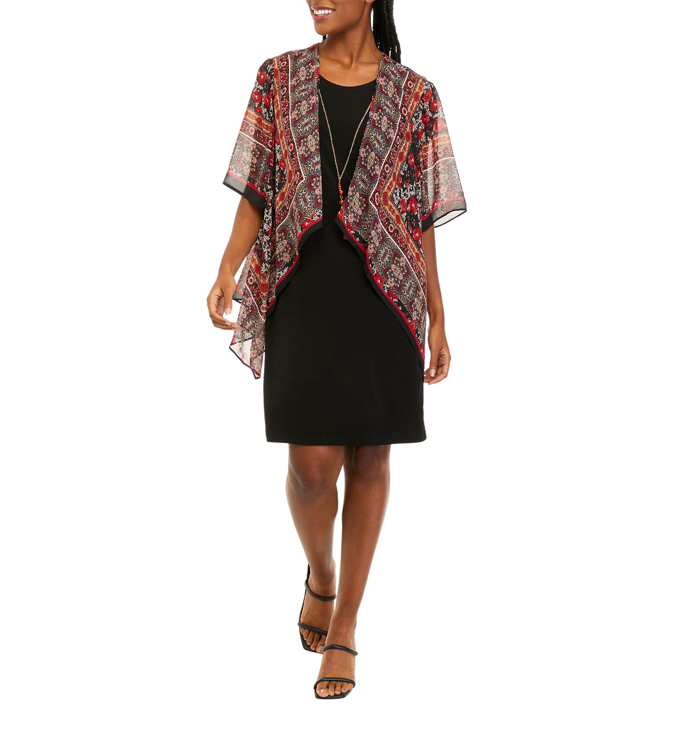 Womens Printed Chiffon Jacket Dress