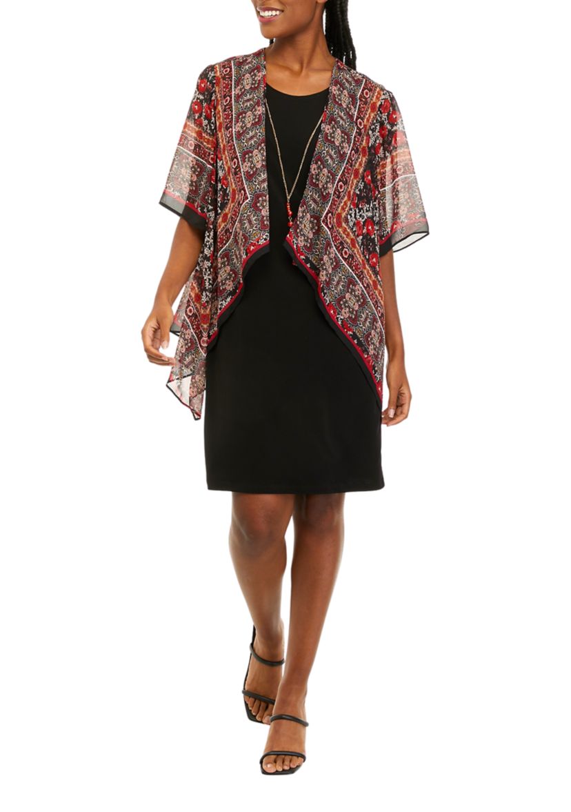 Womens Printed Chiffon Jacket Dress