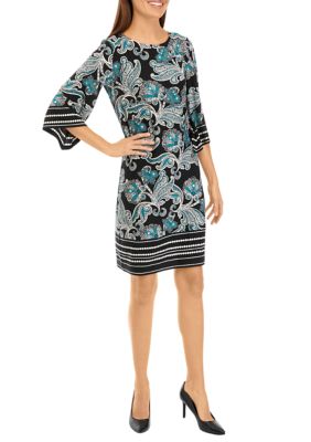 Women's 3/4 Sleeve Paisley Shift Dress