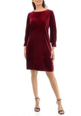Women's 3/4 Sleeve Solid Velvet Sheath Dress