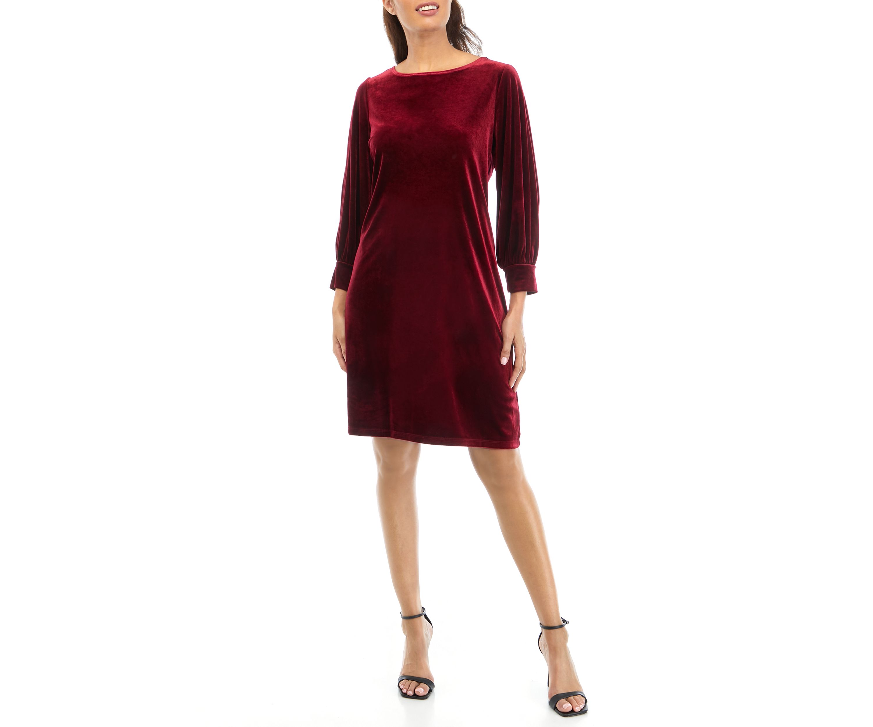Womens 3/4 Sleeve Solid Velvet Sheath Dress