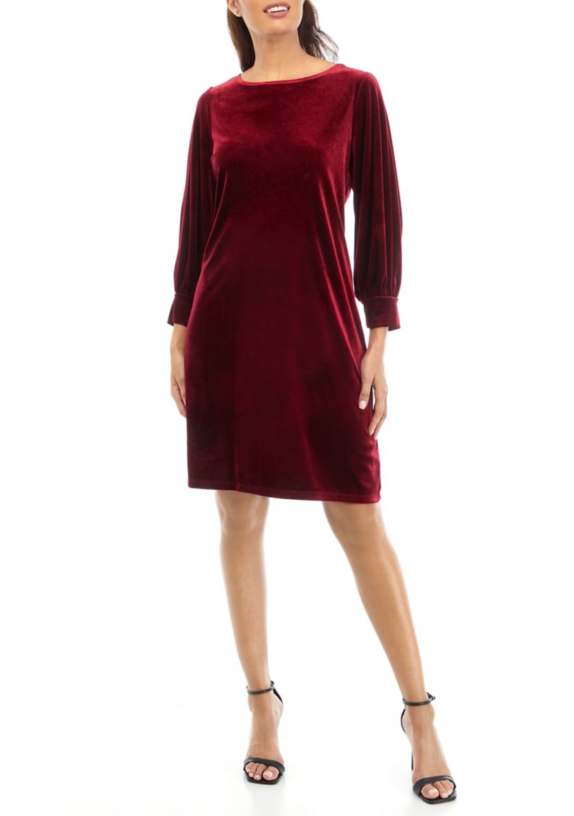 Womens 3/4 Sleeve Solid Velvet Sheath Dress