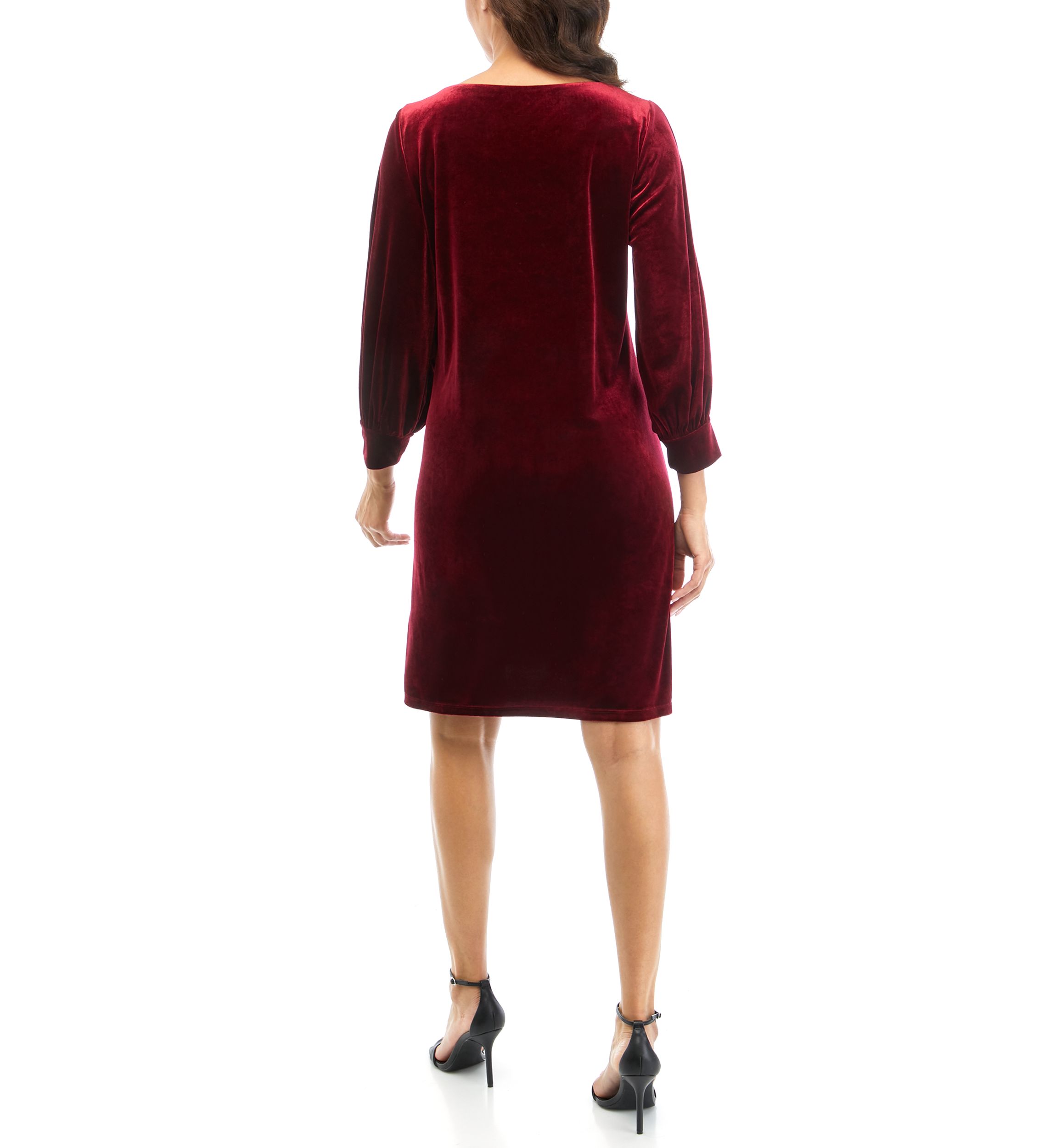 Womens 3/4 Sleeve Solid Velvet Sheath Dress
