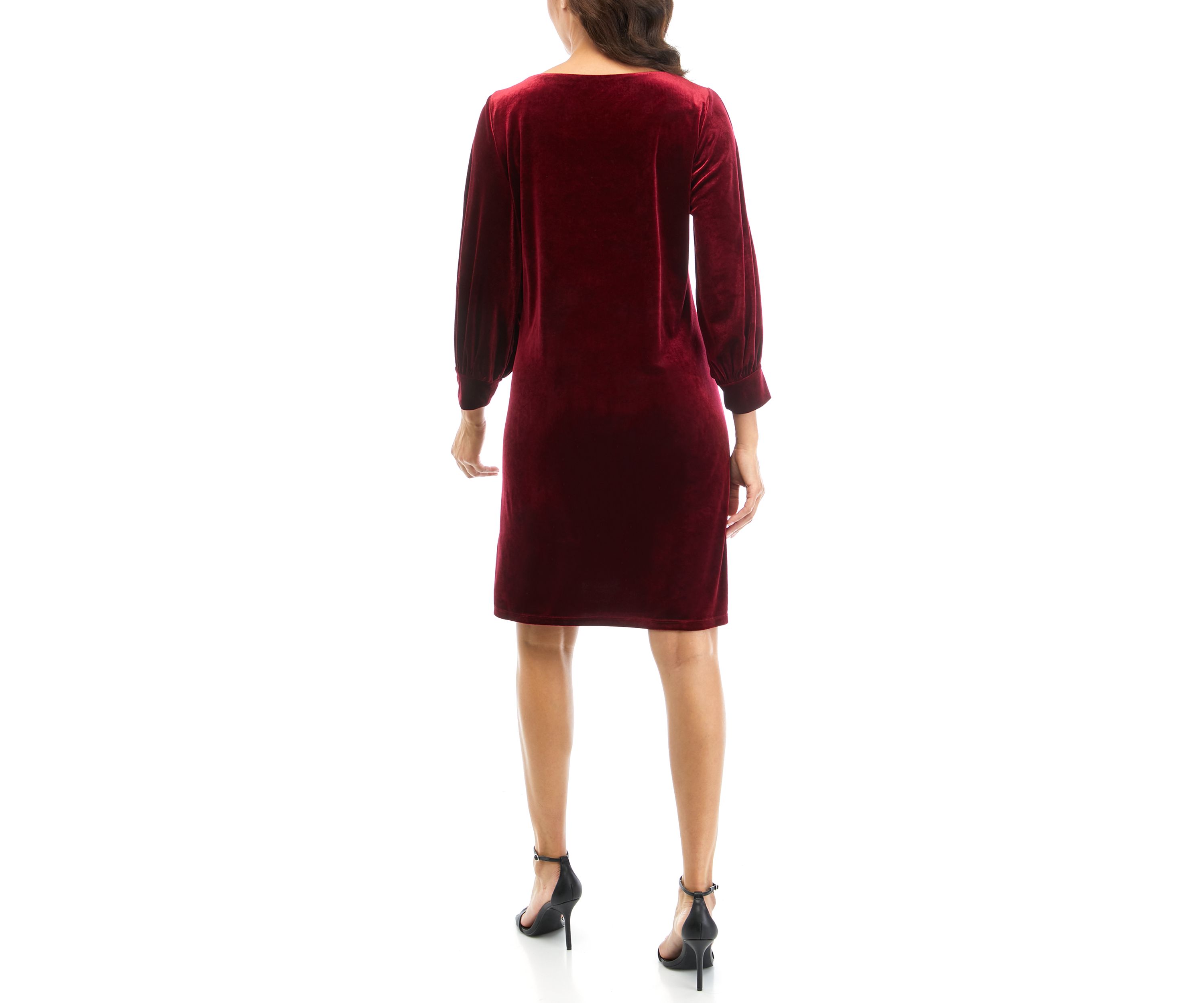 Womens 3/4 Sleeve Solid Velvet Sheath Dress
