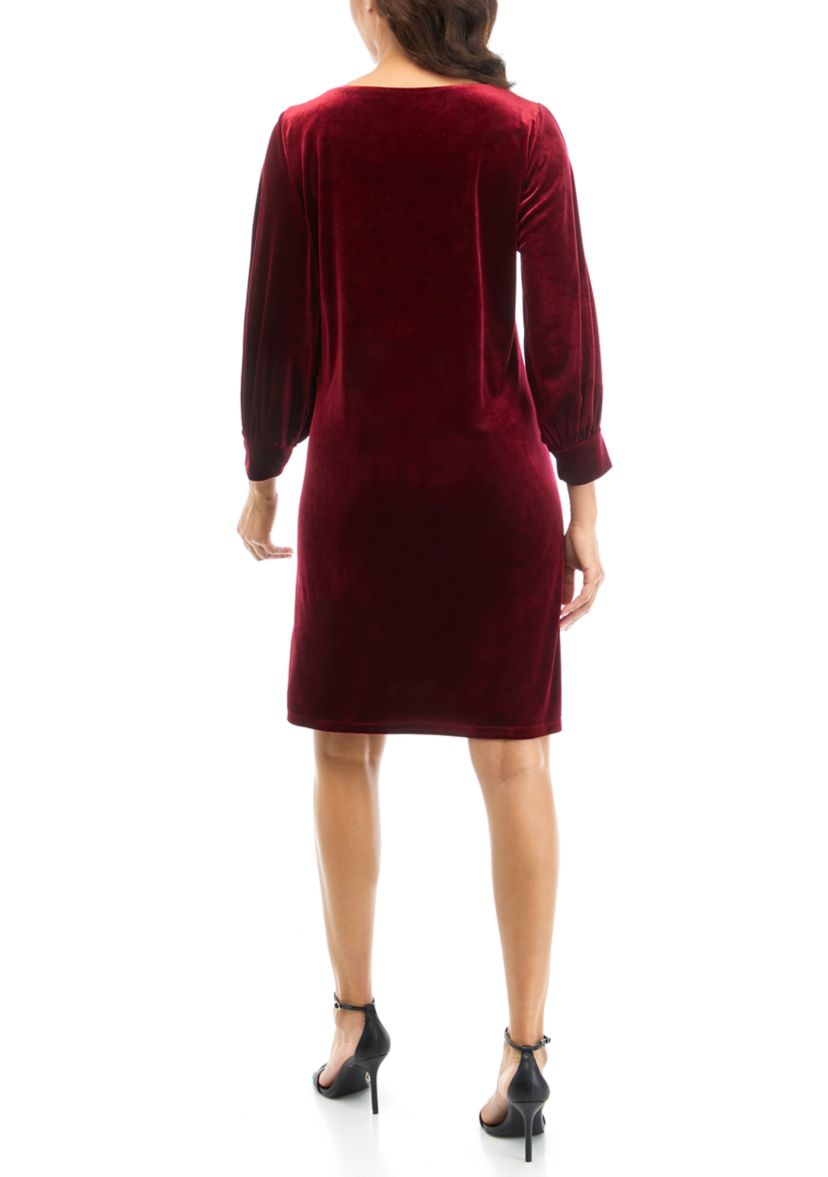 Womens 3/4 Sleeve Solid Velvet Sheath Dress
