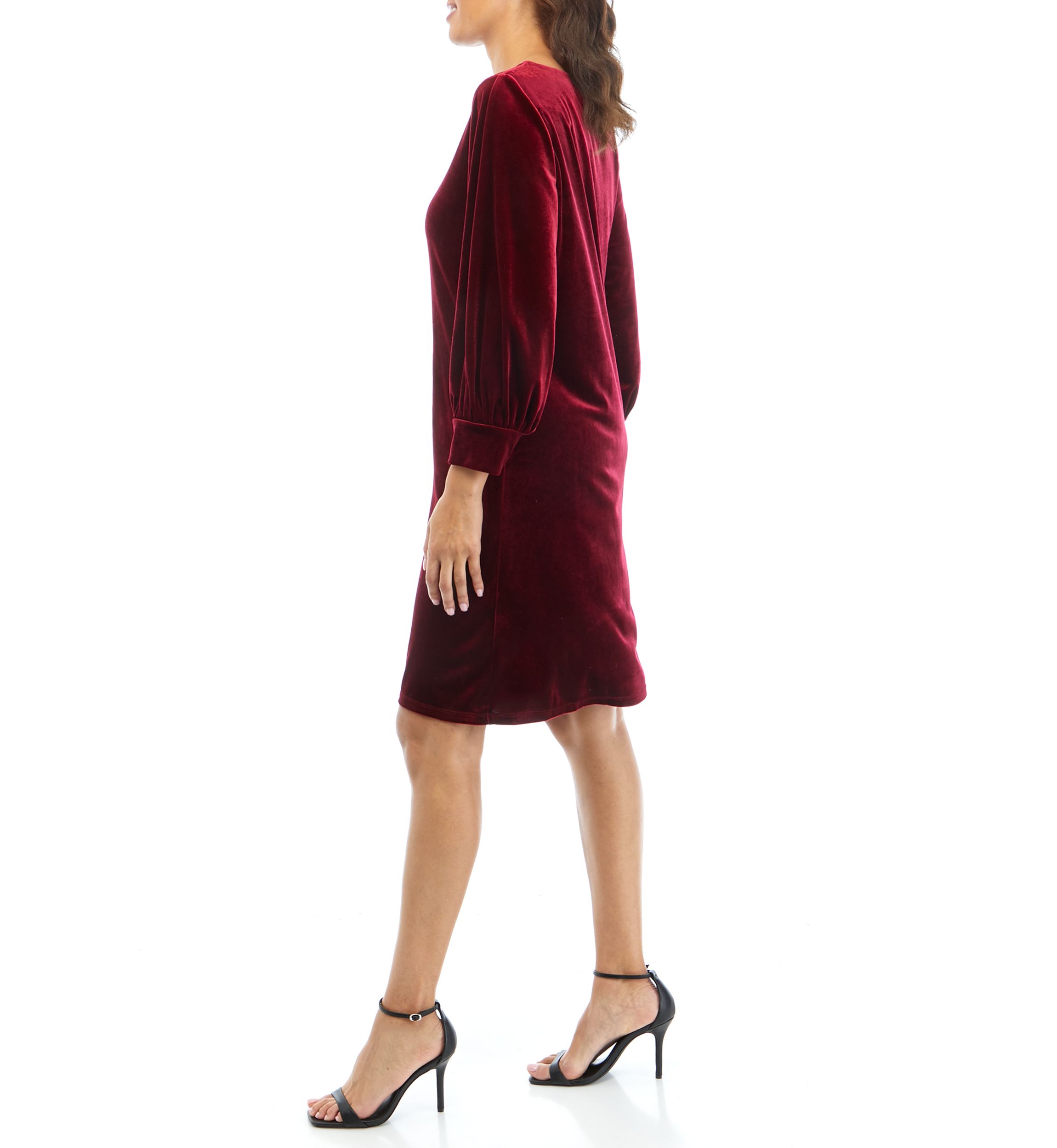 Womens 3/4 Sleeve Solid Velvet Sheath Dress