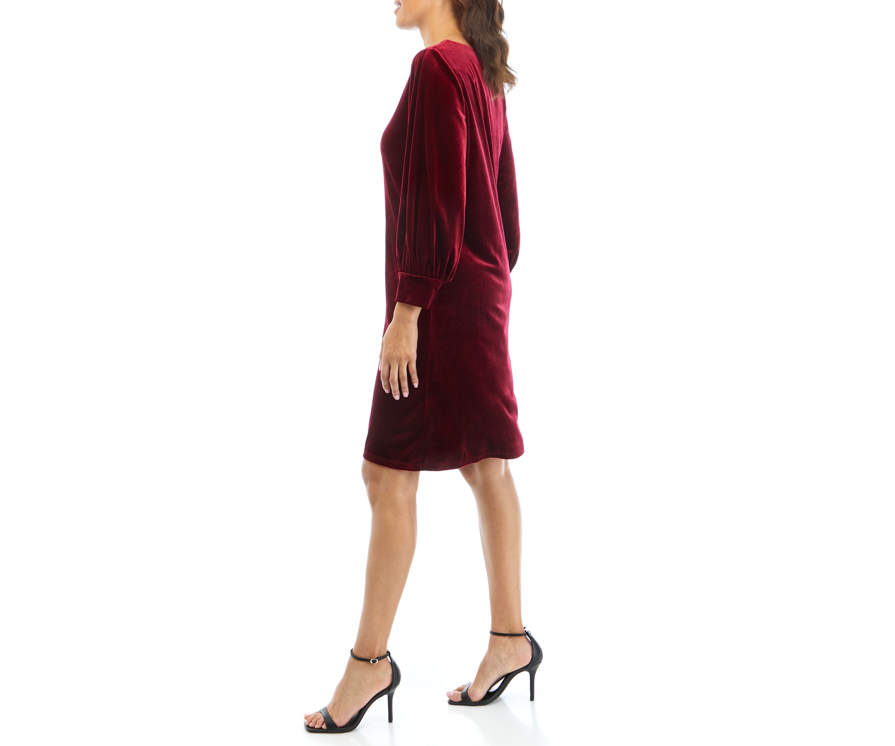 Womens 3/4 Sleeve Solid Velvet Sheath Dress